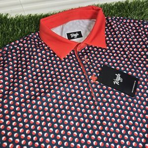 Waggle Polo Shirt Mens Large Golf Performance Stretch Bobby Pattern NWT Red Blue
